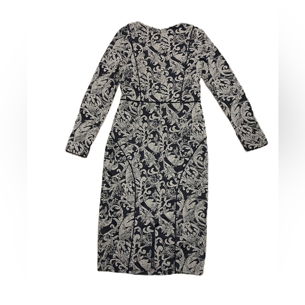 Maggy London Navy and Gray Long Sleeve Sheath Dress